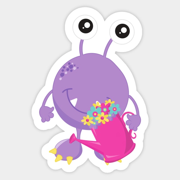 Spring Monster, Colorful Flowers, Purple Monster Sticker by Jelena Dunčević